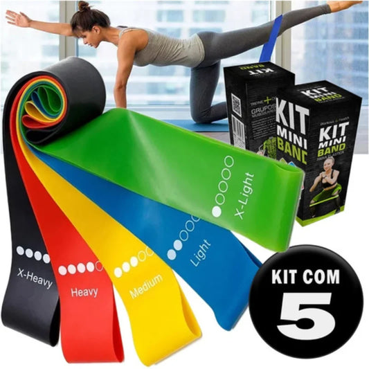 Kit de 5 Mini Faixas Elásticas Ideal p/ Exercício/Academia/Treino/Funcional/Mo