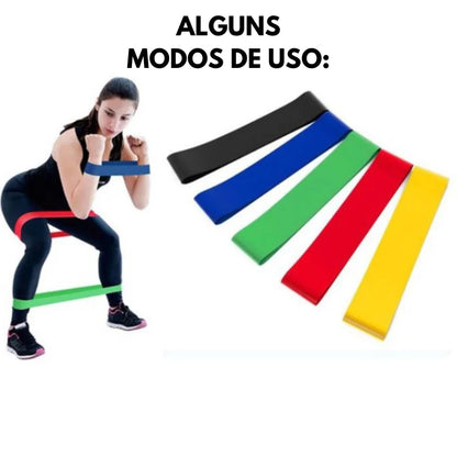 Kit de 5 Mini Faixas Elásticas Ideal p/ Exercício/Academia/Treino/Funcional/Mo