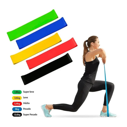 Kit de 5 Mini Faixas Elásticas Ideal p/ Exercício/Academia/Treino/Funcional/Mo